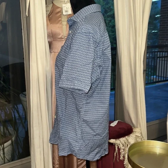 Murano blue mens shortsleeve button down collar business casual dress shirt MED - Picture 8 of 10